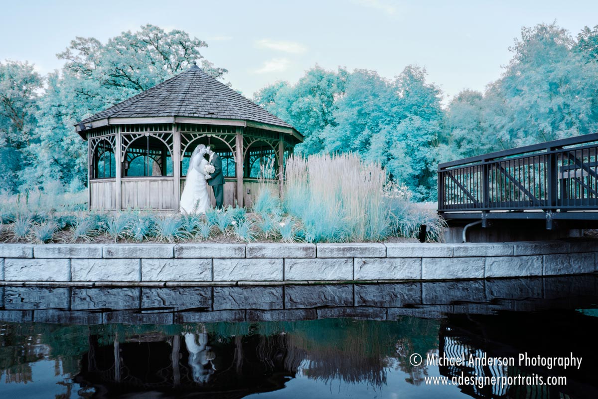 Color Infrared Wedding Photography Of A Bride And Groom Kissing In Color Infrared Wedding Photography Of A Bride And Groom Kissing In Front The Lakeside Gazebo