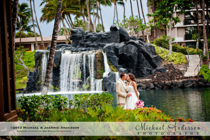 Hawaii Destination Wedding Bride Groom Waterfall Lagoon Michael