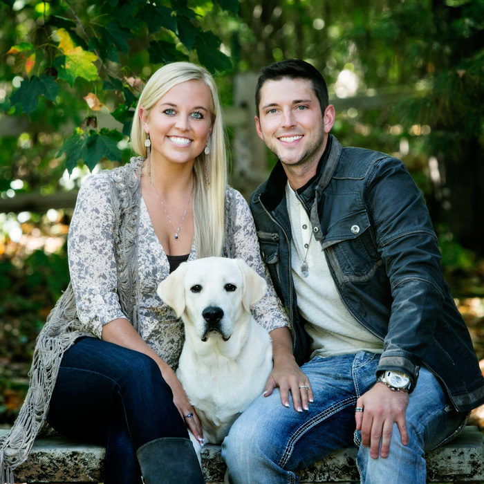 Tawnya, Adam and their puppy Draco's engagement portrait taken at Michael Anderson Photography's Portrait Park.