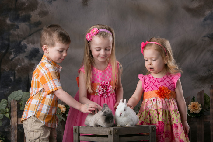 2014 Easter Bunny Portraits. Very cute Easter bunny photos with three cousins and two real bunnies!