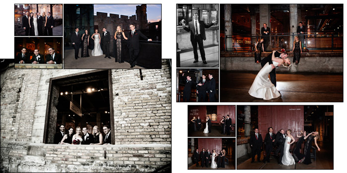 Bride, groom and their wedding party at the Mill City Museum in Minneapolis, MN.