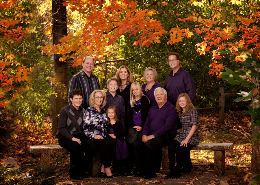 Mounds View professional photographer. Family portrait in Fall colors taken at Anderson's Portrait Park.