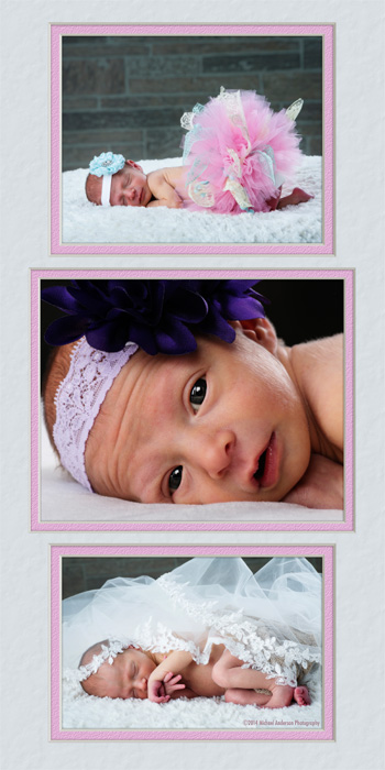 Newborn baby photo collage of six day old Claire Rose.