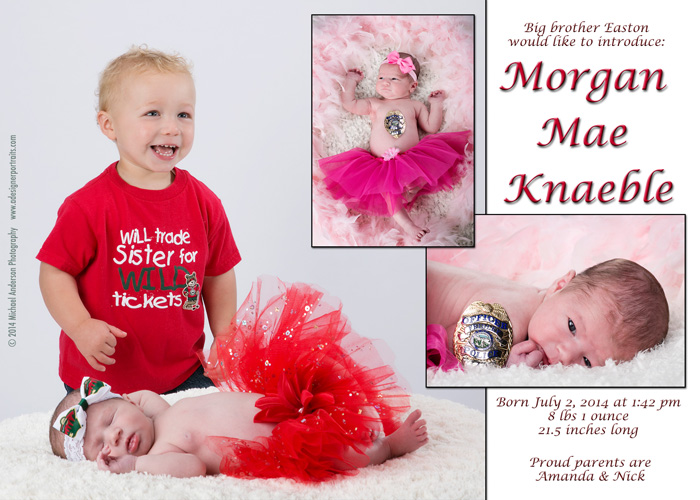 Birth announcement from newborn baby girl photos of Morgan Mae.