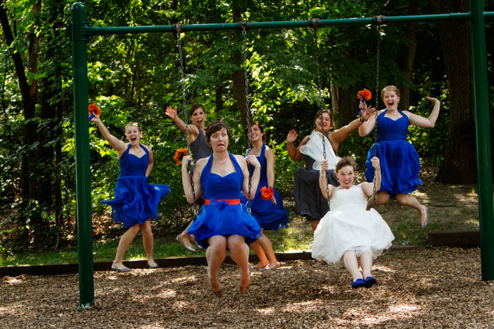 Bride Bridesmaids Swinging Kordiak Park Columbia Heights Mn Michael Anderson Photography