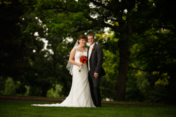 A beautiful bridal portrait taken right on the lawn at Faith Christian Reformed Church in New Brighton, MN.