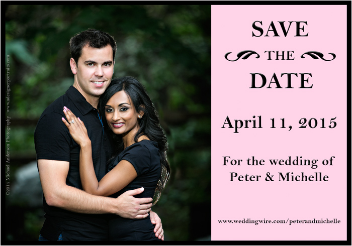 Save the Date magnets design for Peter and Michelle. Engagement portrait created at Anderson's Portrait Park located at Michael Anderson Photography in Mounds View, MN.
