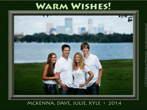Christmas Card designs for the Mayne family. Their family portrait was taken on Lake Calhoun during the nice warm Summertime!