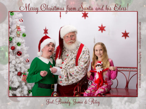 Christmas Card designs. This one features Jamie and Riley with Santa Claus! Kids portrait taken at the studio of Michael Anderson Photography during their "Portraits with Santa Claus" special in November 2014.