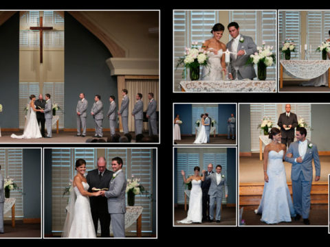 Pages 14 & 15 of Charlie & Chrissy's wedding album design.
