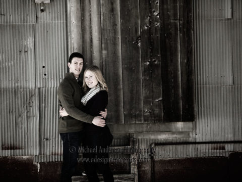 Winter Anoka Engagement Portraits of Andy & Laura taken by a grain elevator.
