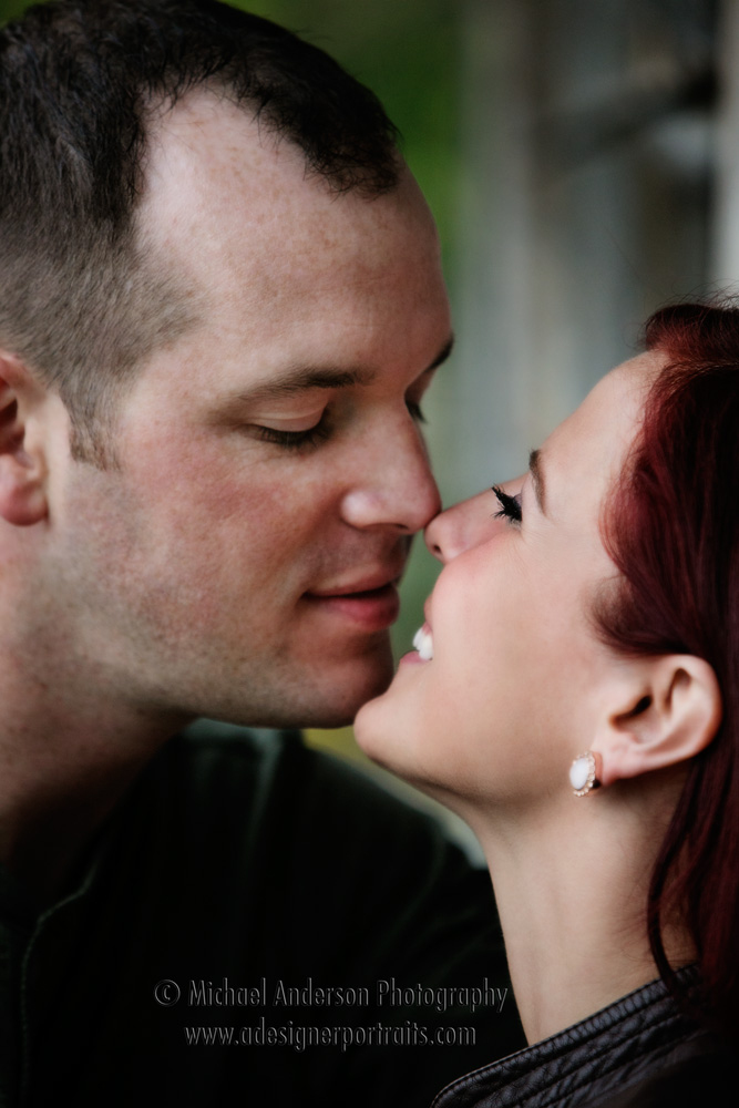 Engagement Portrait Tips. Close up portrait of Nolan about to kiss Amanda during their Minnesota Harvest Apple Orchard engagement portraits.