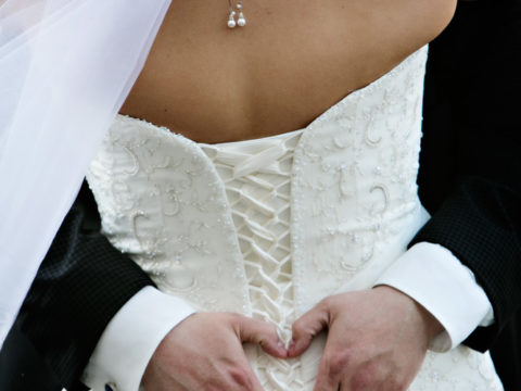 Details of the back of a wedding gown at a Minneapolis Profile Event Center wedding.