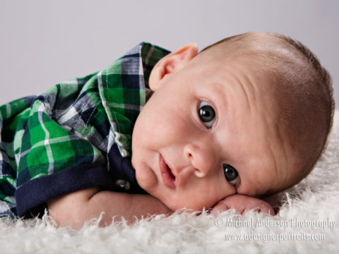 Eight week old baby portraits of a cute baby boy.