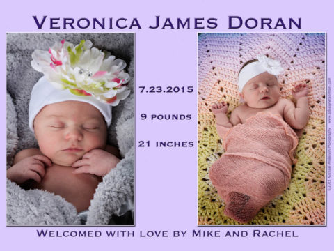 Front side of Veronicas baby girl birth announcements.