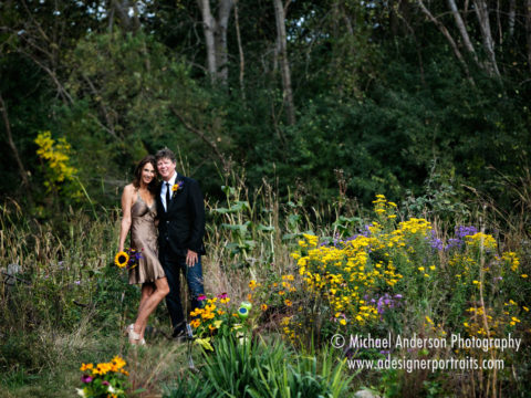 A bridal portrait of a cute couple taken before their backyard wedding ceremony in Brooklyn Park, MN.