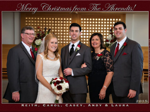 Ahrendt family 2015 Christmas Card Design. Wedding photo taken at St. Joseph the Worker Catholic Church In Maple Grove, MN.