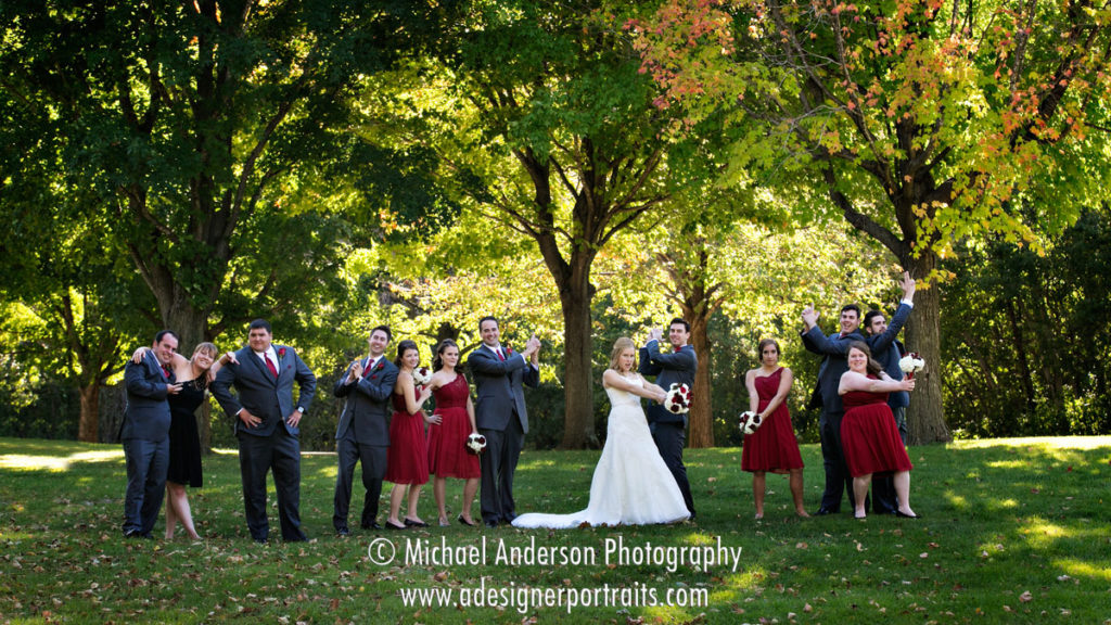 Wedding party in the fall colors at Elm Creek Park Reserve in Maple Grove, MN.