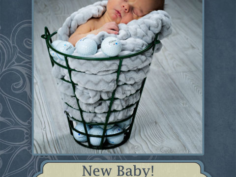Ashton's newborn baby card (front side) designed from his newborn portrait session photos.