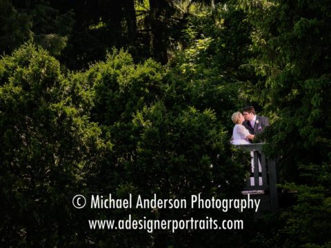 Minnesota Landscape Arboretum wedding photos of a bride & groom. Image taken with Michael Anderson Photography's custom built golf cart photo light stand nicknamed "Lightning McQueen."