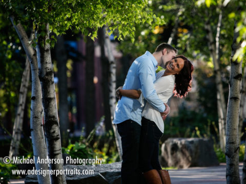 One of several cute Mears Park engagement portraits of Andrew & Kate. This one of Andrew kissing Kate on the neck.