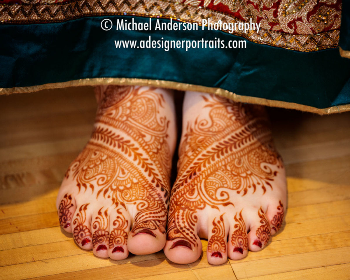 Alayna's intricate Mehndi on her feet at her Hindu Temple of Minnesota wedding.