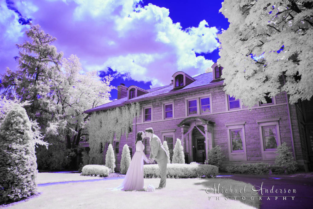 Saint Paul College Club wedding photo of the bride and groom in color infrared.
