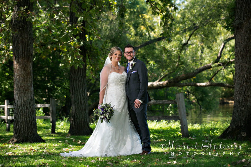 A pretty wedding photograph of the bride and groom on their wedding day. Image was created at Colby Lake Park in Woodbury, MN.