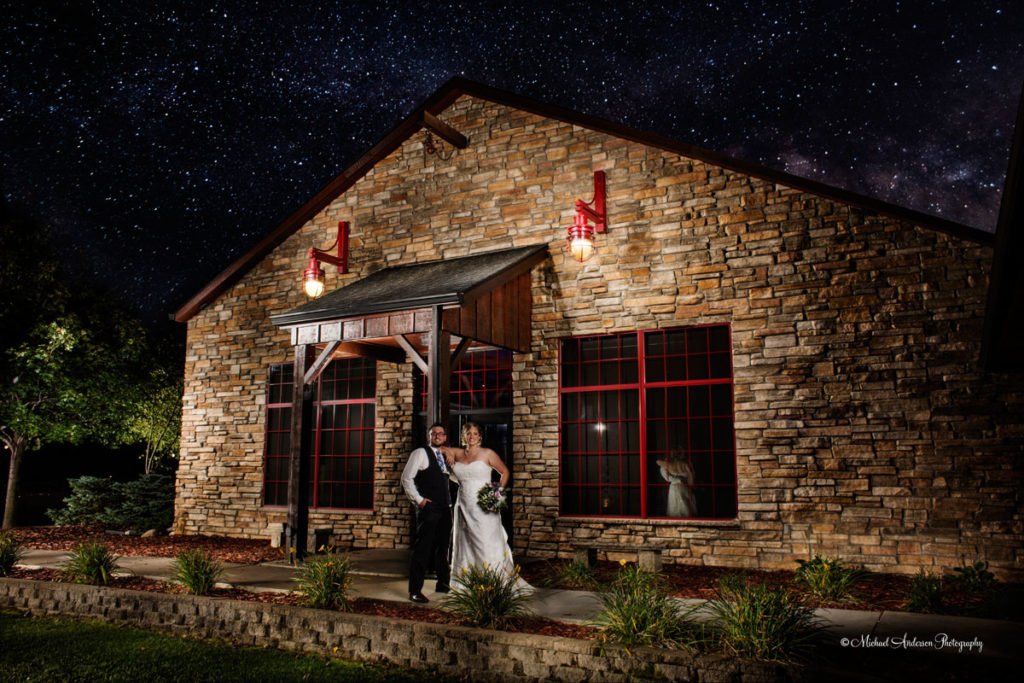 Light Painting Wedding Photography. A starry night light painting wedding photograph created at The Pavilion at Lake Elmo.