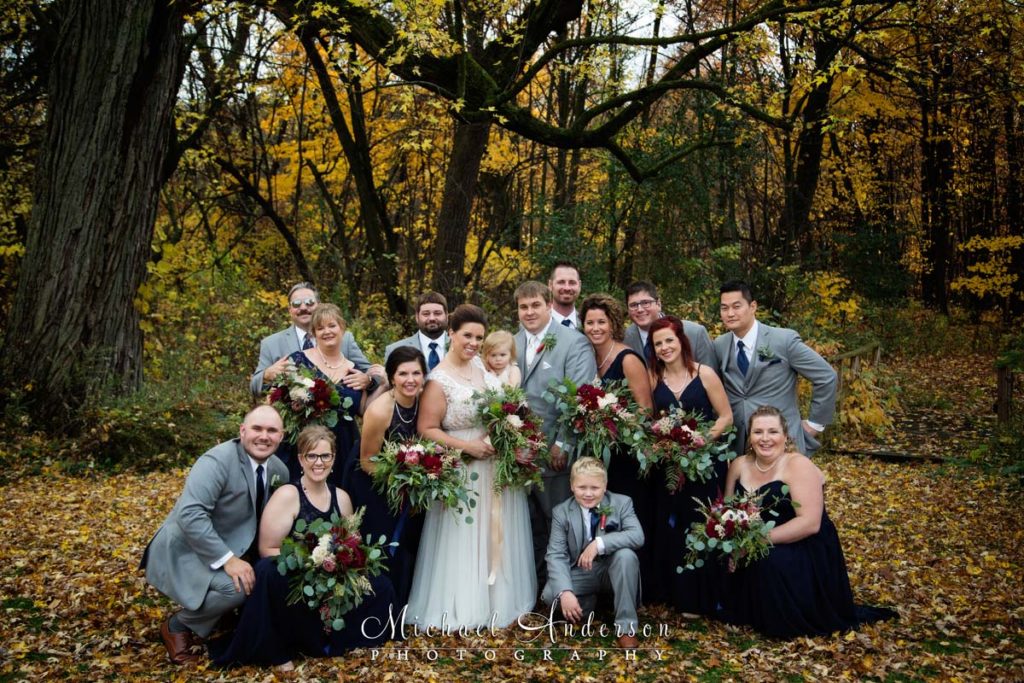Minnesota Horse and Hunt Club wedding photo of the wedding party in the pretty fall colors.
