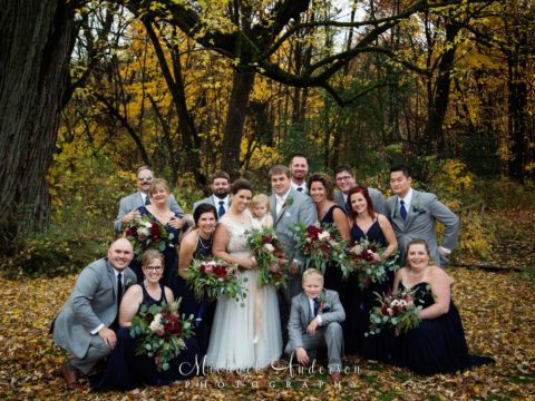 Minnesota Horse and Hunt Club wedding photo of the wedding party in the pretty fall colors.