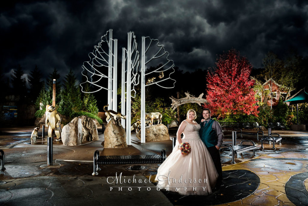 Light Painting Wedding Photography. A stunning Minnesota Zoo light painting photograph created at the zoo's Central Plaza.