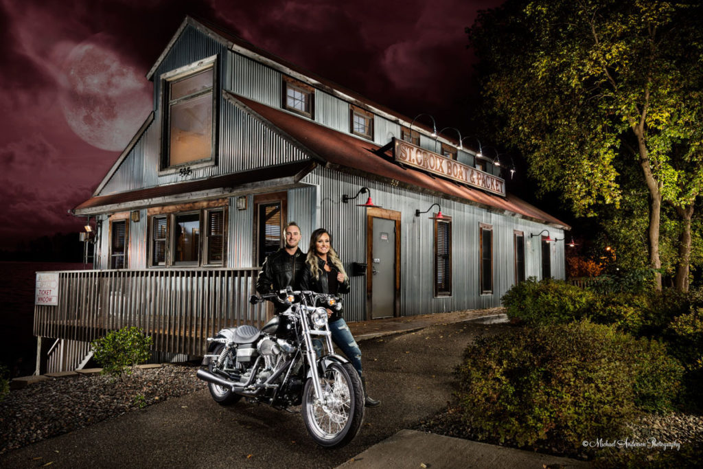 Corey & Ashley's Harley Davidson engagement light painting created in Stillwater, MN.
