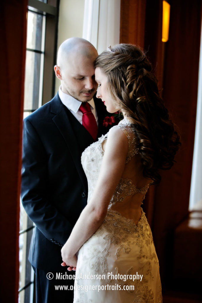 Wedding photography Minneapolis Marriott Northwest. Pretty window light portrait of the bride and groom.