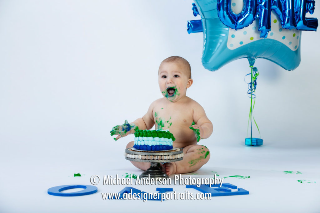 Marcus' one-year-old photos eating birthday cake!