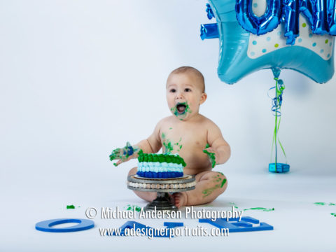 Marcus' one-year-old photos eating birthday cake!