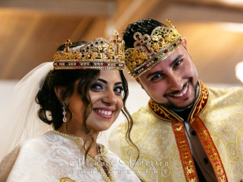St. Mary's Coptic Orthodox Church wedding photos of the bride and groom during their wedding ceremony.