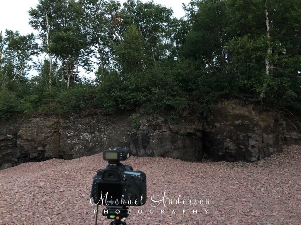 Behind-the-scenes Lake Superior light painted photograph before the actual light painting started.