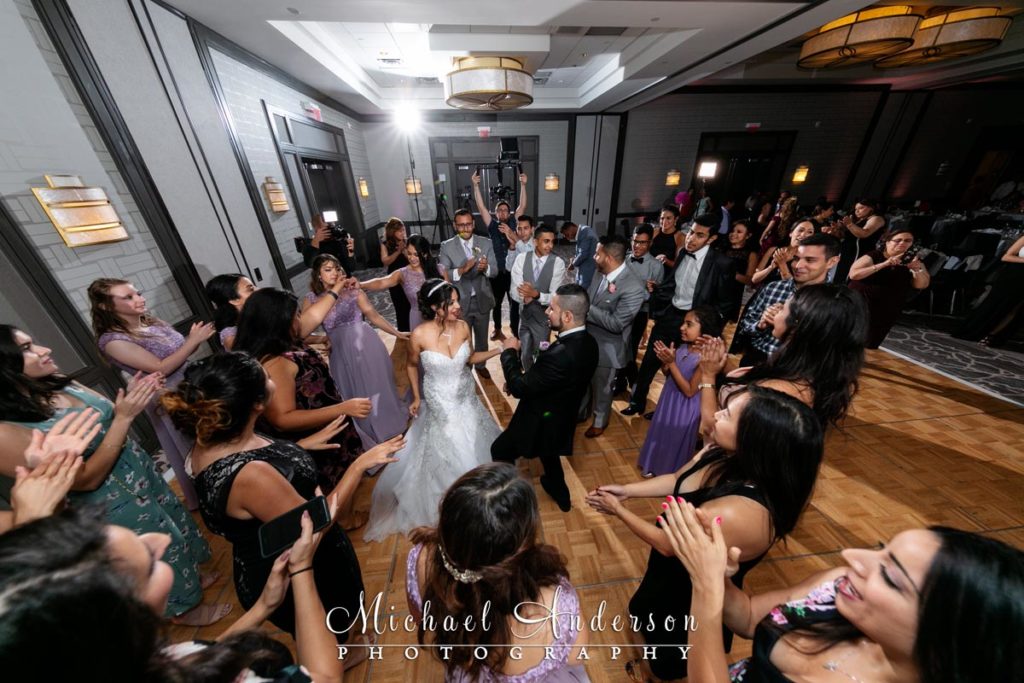 Minneapolis Marriott Southwest wedding reception photos of the bride and groom and their full dance floor!