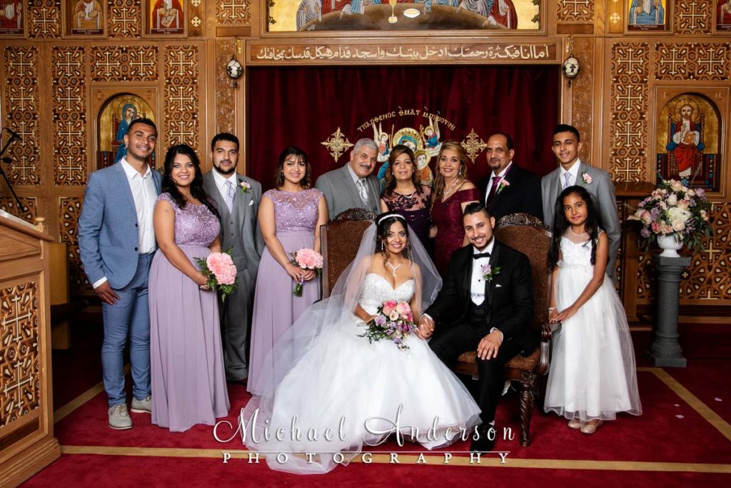 St. Mary's Coptic Orthodox Church wedding photo of the families at the altar.