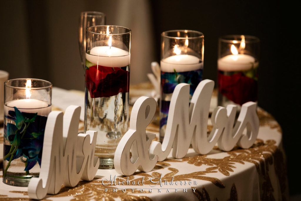 Embassy Suites Minneapolis Airport wedding reception photo of the pretty head table.