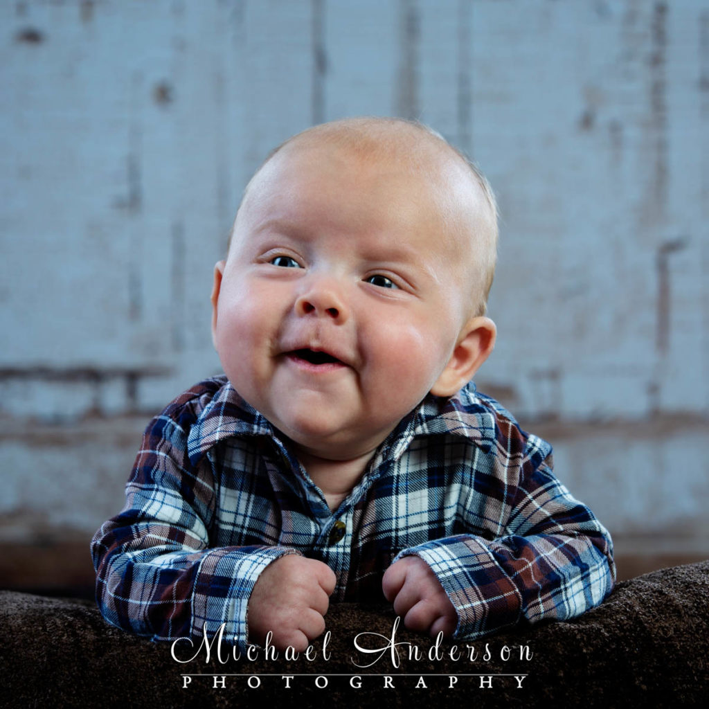 A happy little Brooks' three-month-old portraits.