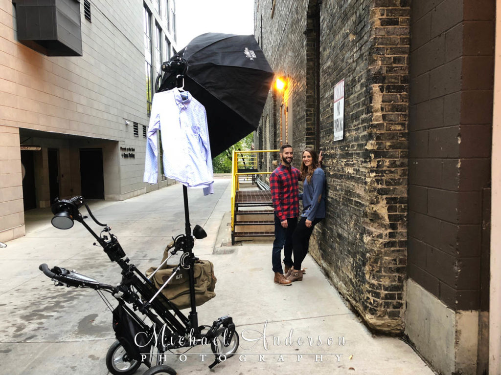Behind the Scenes Saint Anthony Main engagement photos of our very own custom built lighting cart in action. We call it "Lightning McQueen"!