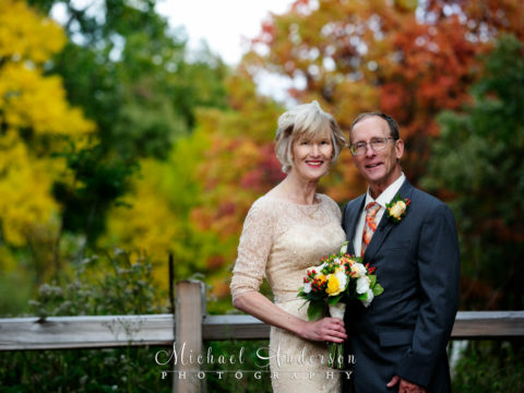 Springbrook Nature Center wedding photos of a cute couple in the fall colors.
