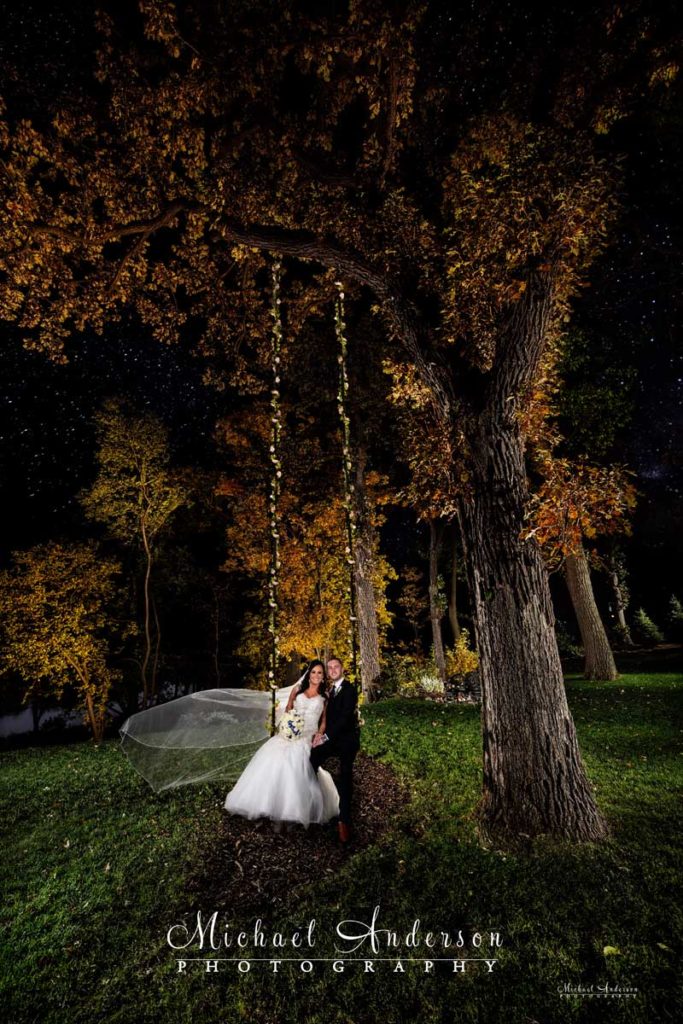 A beautiful fall color Mississippi Gardens wedding light painting.