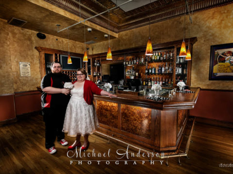 A beautiful Elsie's Bar light painted wedding photo with the bride and groom.