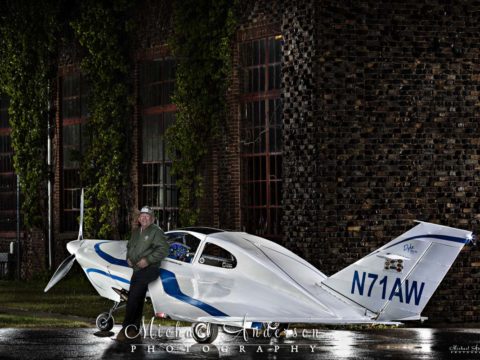 Dyke Delta N71AW light painting with the planes builder and owner.