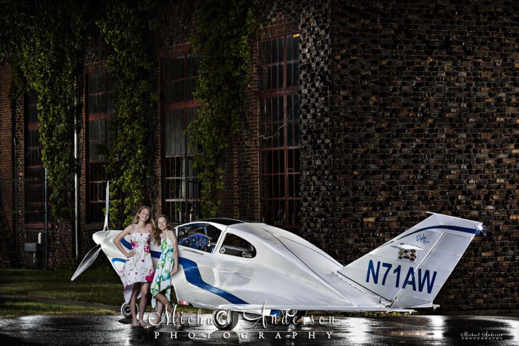Dyke Delta N71AW light painting with the owner's granddaughters.
