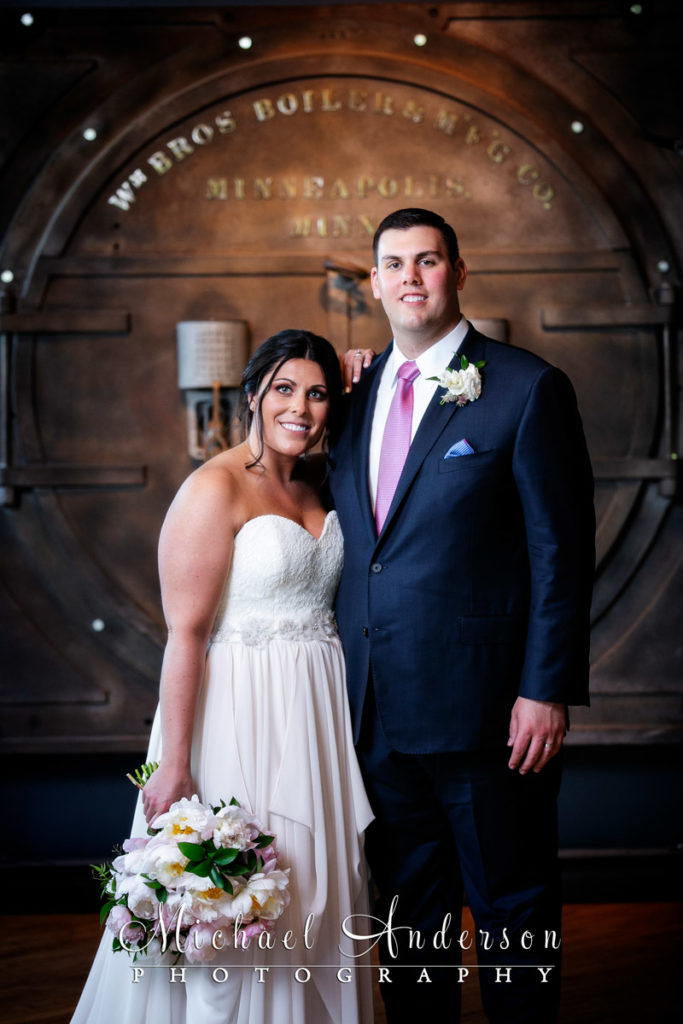 A nice portrait of the bride and groom at their Solar Arts Building reception.