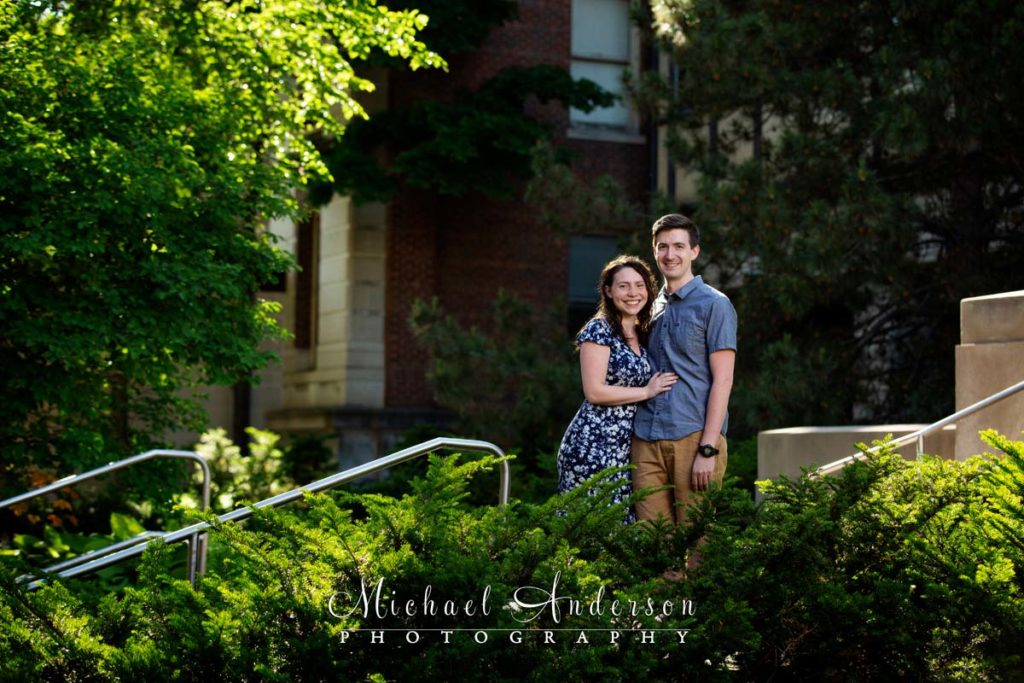 U of M engagement portraits in front of Murphy Hall at the U of M.
